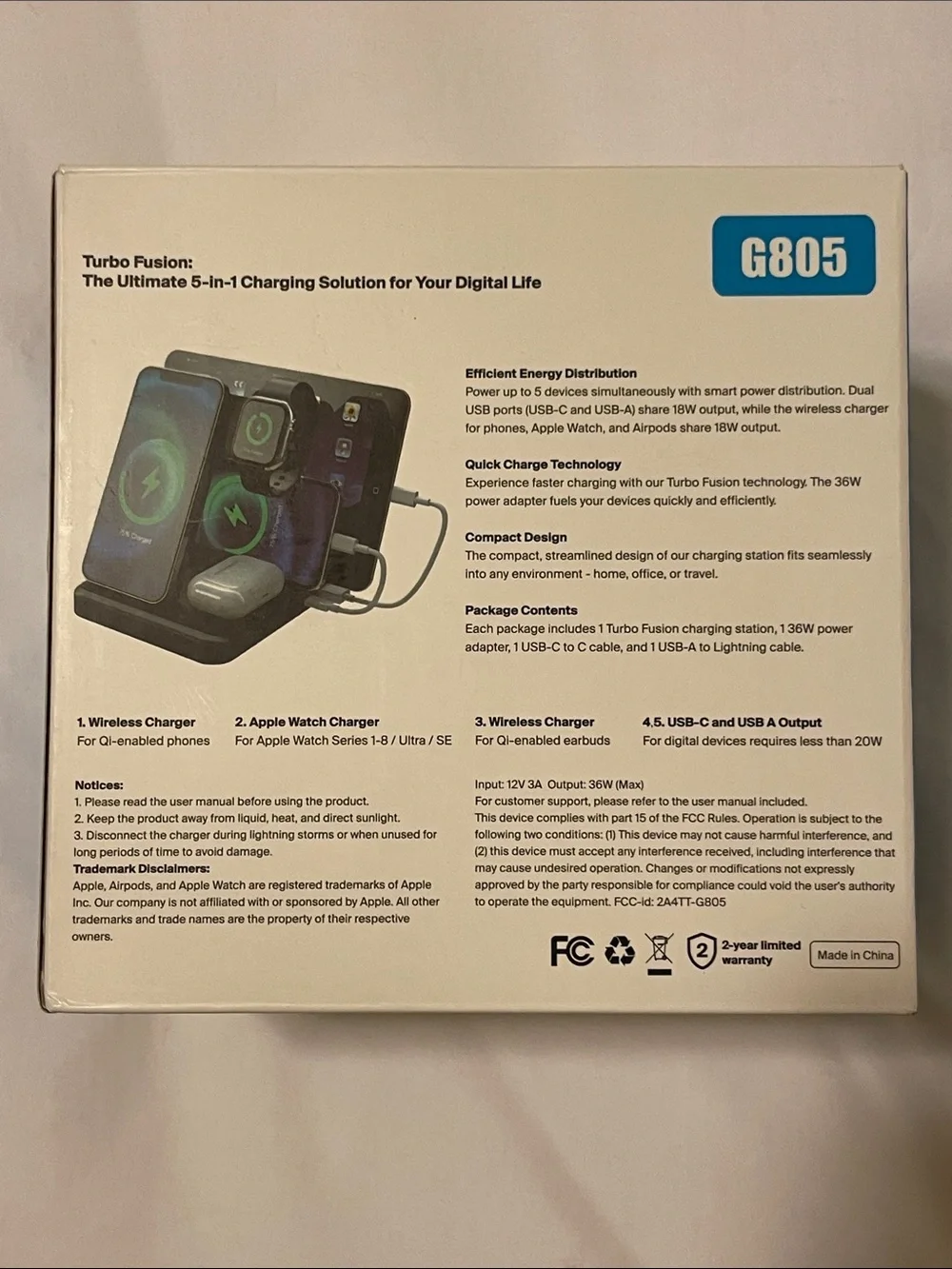 36W Turbo Fusion G805 5-in-1 Fast Charging Station - Black